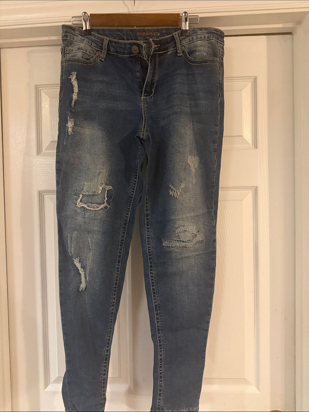 Juniors Distressed Blue Denim Jeans